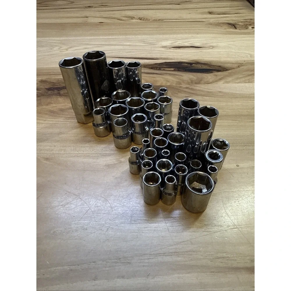 Stanley 1/4 & 3/8 Drive Metric & SAE Sockets Lot of 39 Shallow and Deep